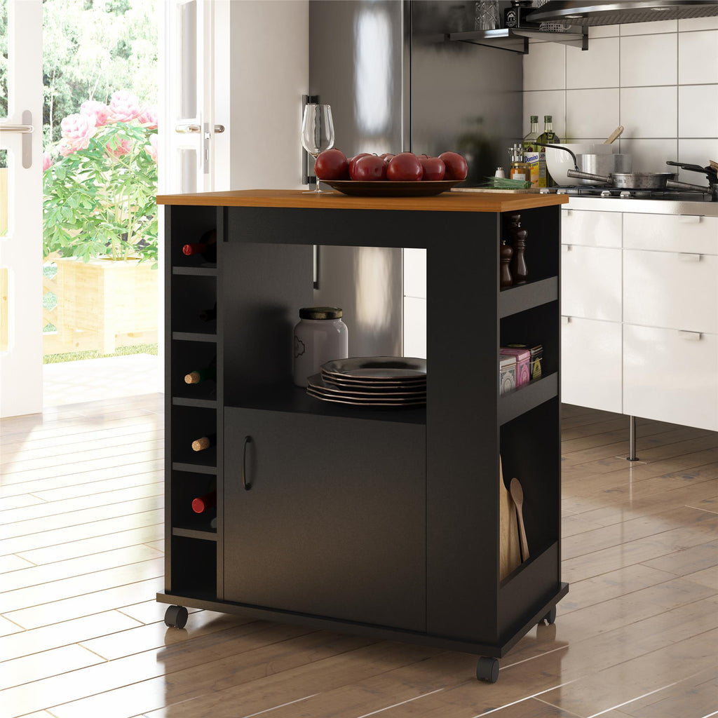 Williams Kitchen Island Microwave Cart with Rolling Casters, Black ...
