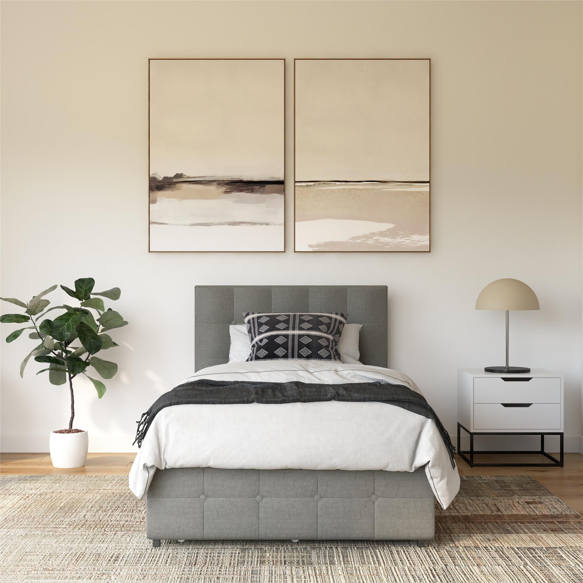 DHP Rose Upholstered Bed Frame with Storage - Grey Linen - Twin