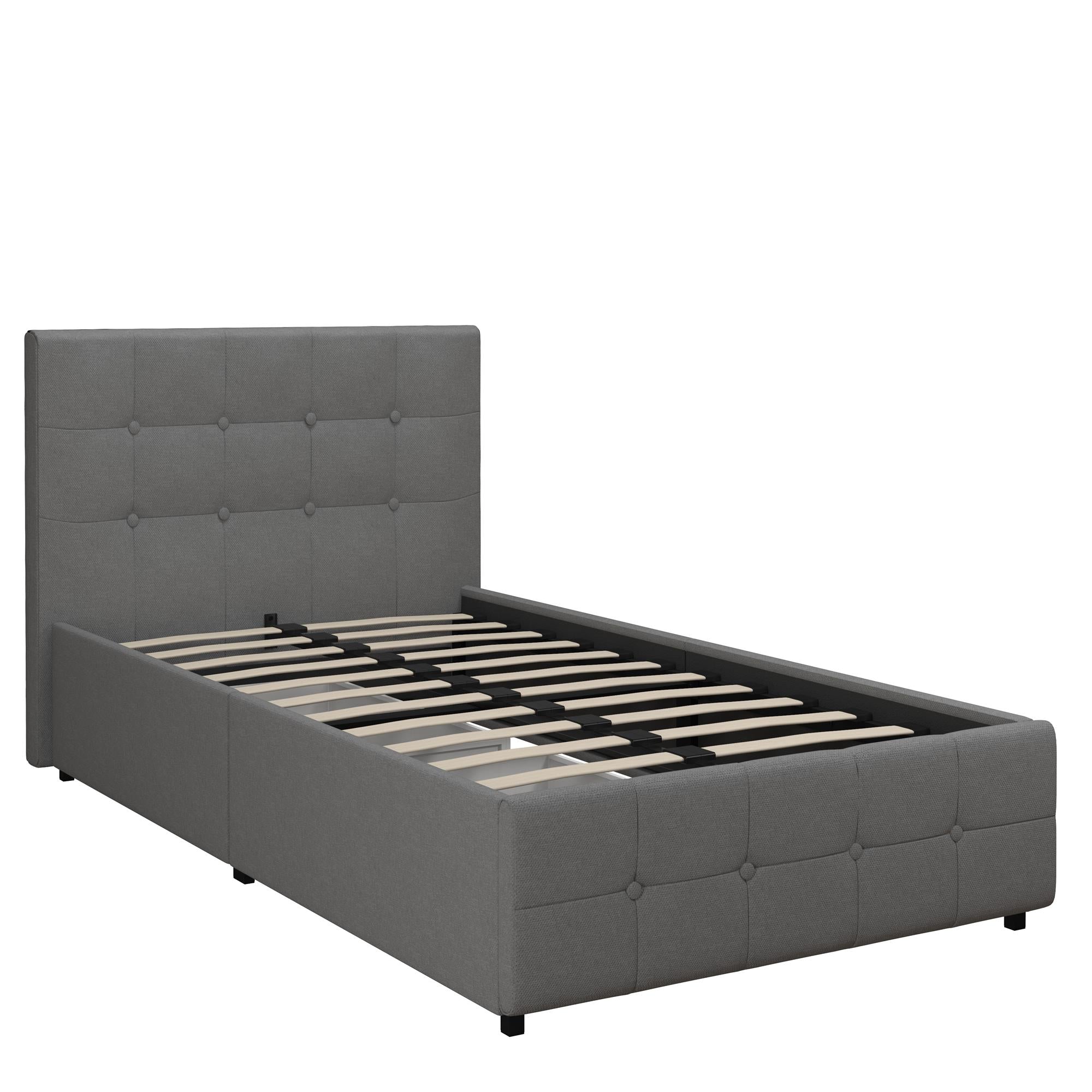 DHP Rose Upholstered Bed Frame with Storage - Grey Linen - Twin