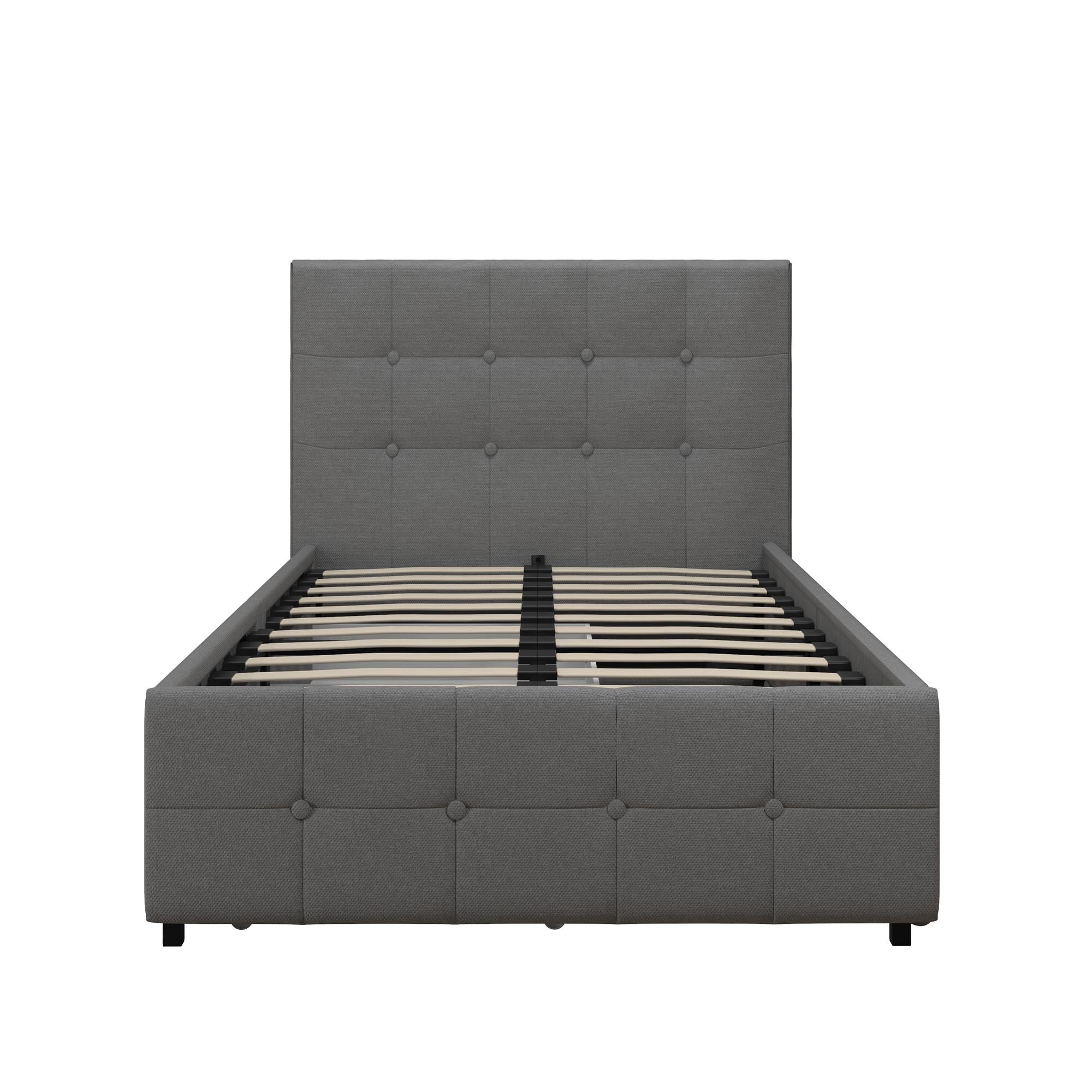 DHP Rose Upholstered Bed Frame with Storage - Grey Linen - Twin