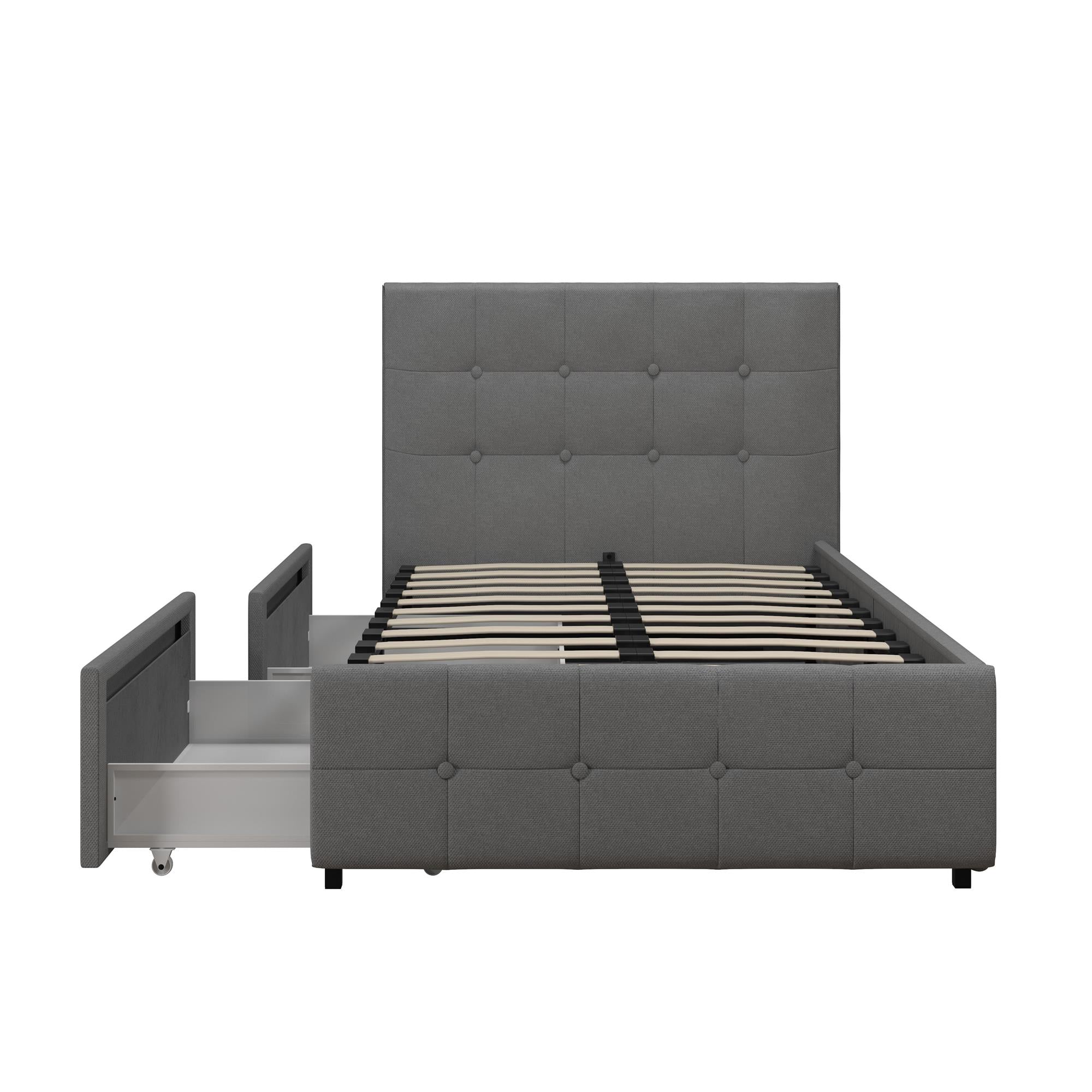 DHP Rose Upholstered Bed Frame with Storage - Grey Linen - Twin