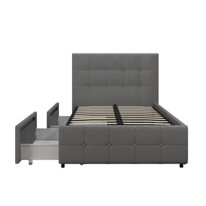 DHP Rose Upholstered Bed Frame with Storage - Grey Linen - Twin