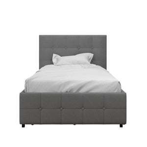 DHP Rose Upholstered Bed Frame with Storage - Grey Linen - Twin