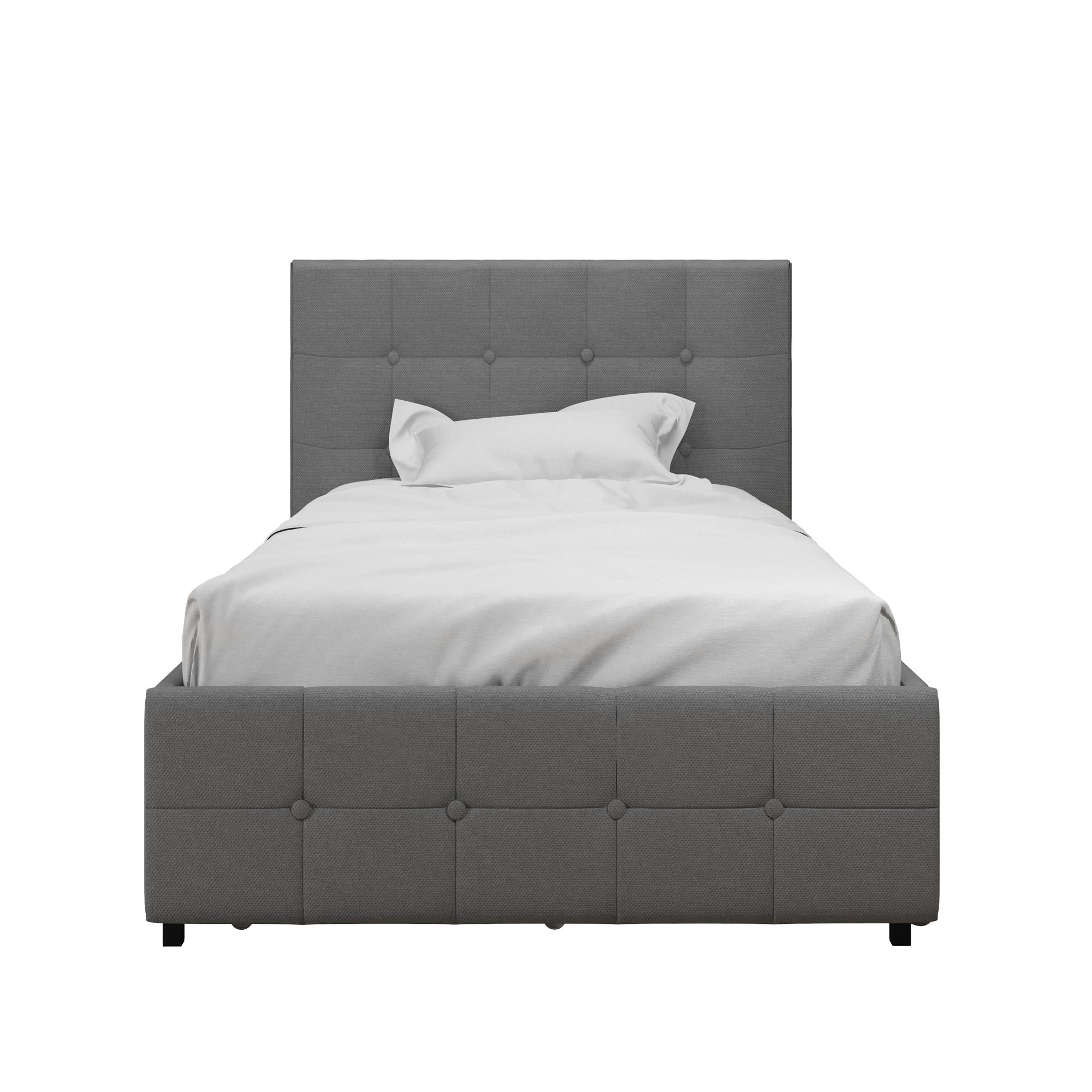 DHP Rose Upholstered Bed Frame with Storage - Grey Linen - Twin