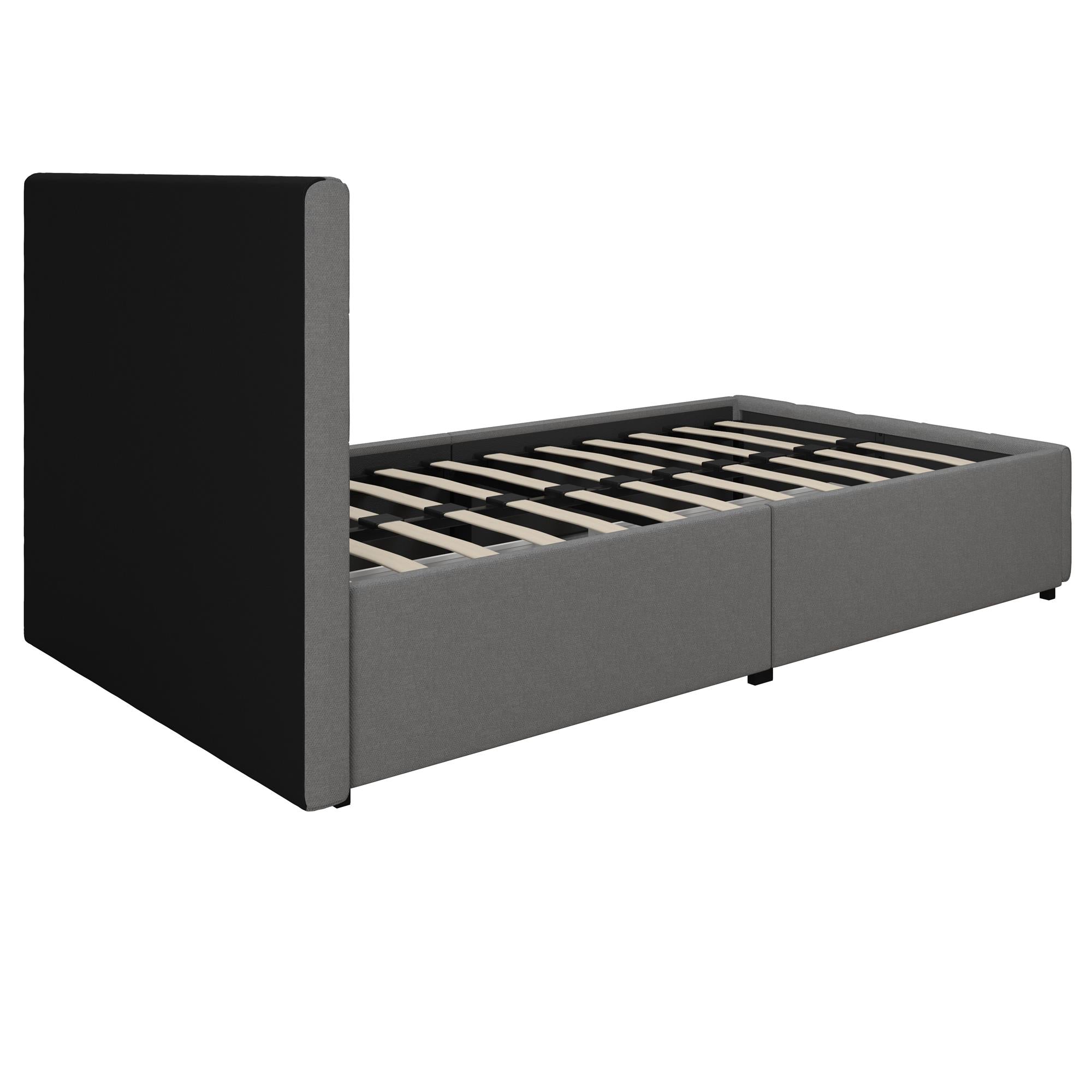 DHP Rose Upholstered Bed Frame with Storage - Grey Linen - Twin