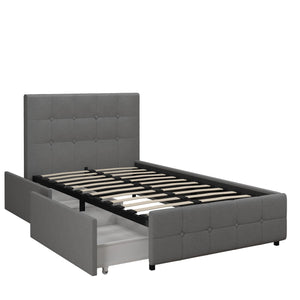 DHP Rose Upholstered Bed Frame with Storage - Grey Linen - Twin