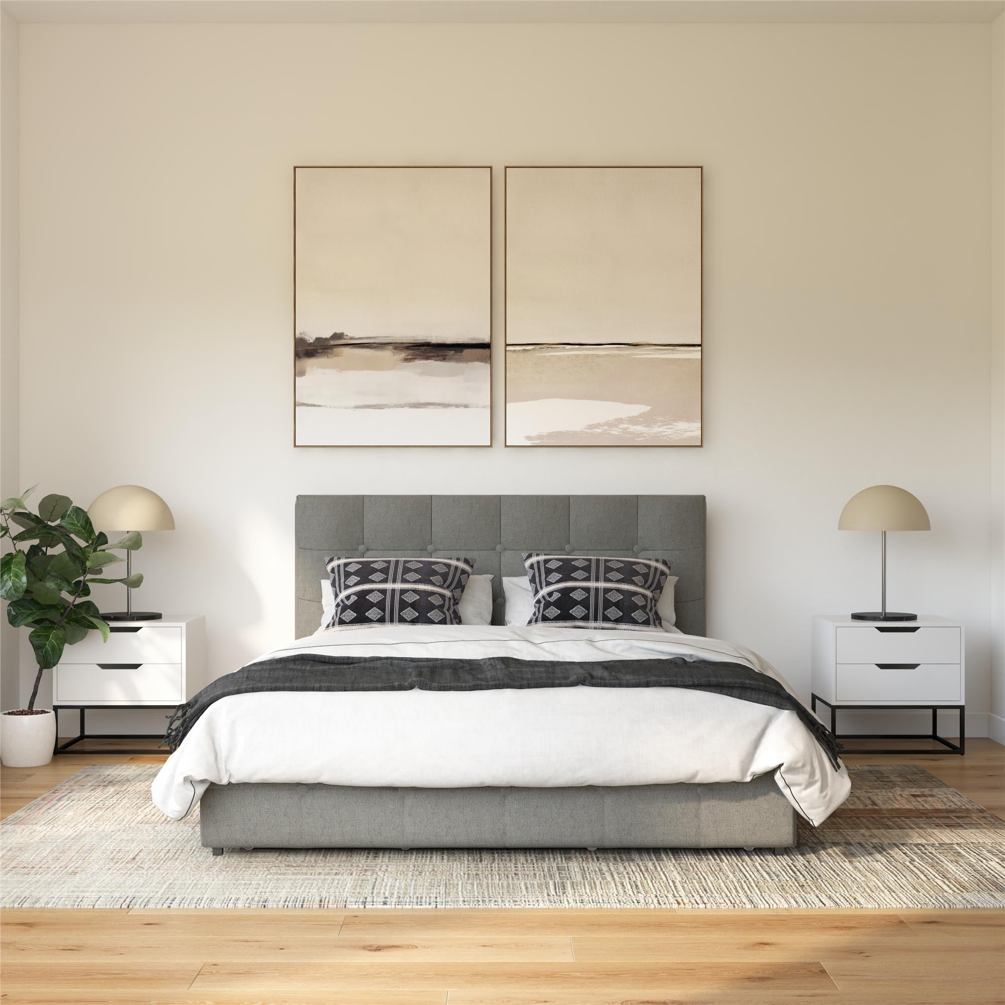DHP Rose Upholstered Bed Frame with Storage - Grey Linen - Full