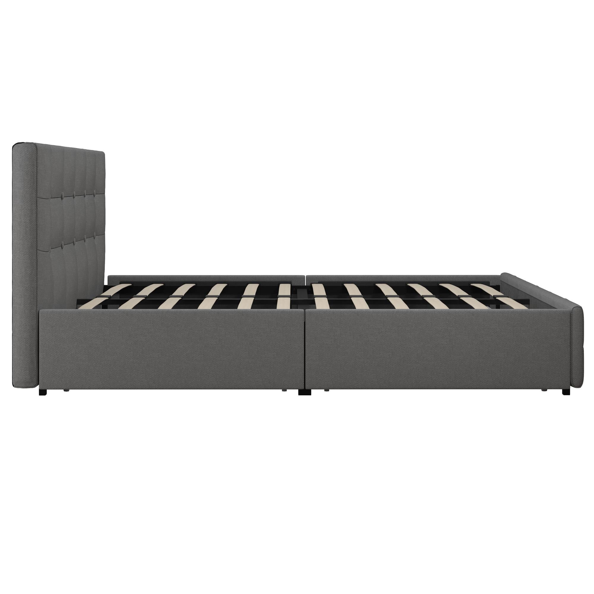 DHP Rose Upholstered Bed Frame with Storage - Grey Linen - Full
