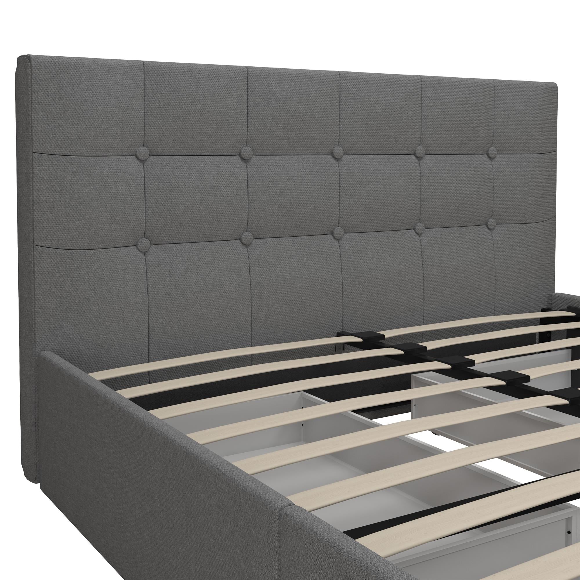DHP Rose Upholstered Bed Frame with Storage - Grey Linen - Full