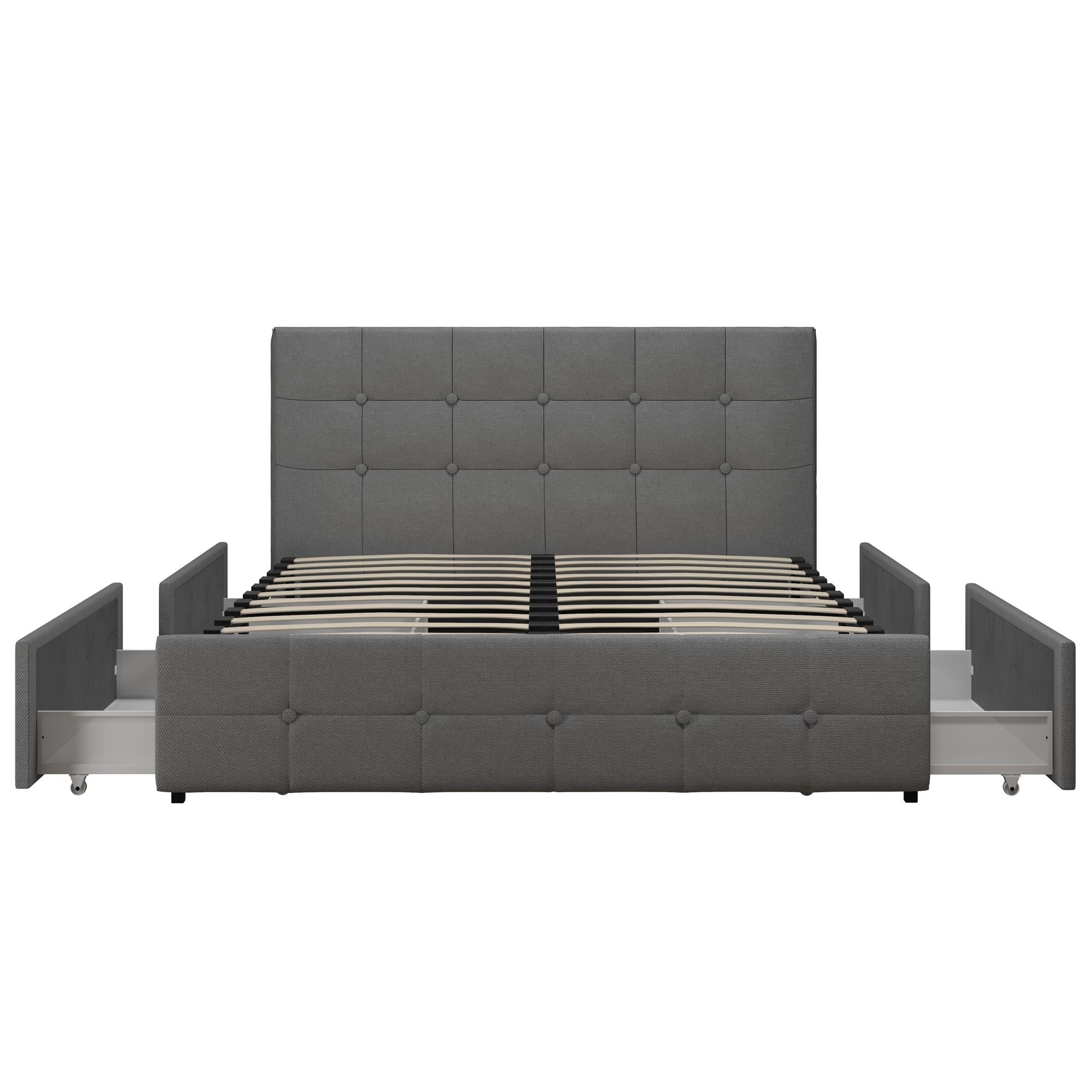 DHP Rose Upholstered Bed Frame with Storage - Grey Linen - Full
