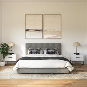 DHP Rose Upholstered Bed Frame with Storage - Grey Linen - Queen