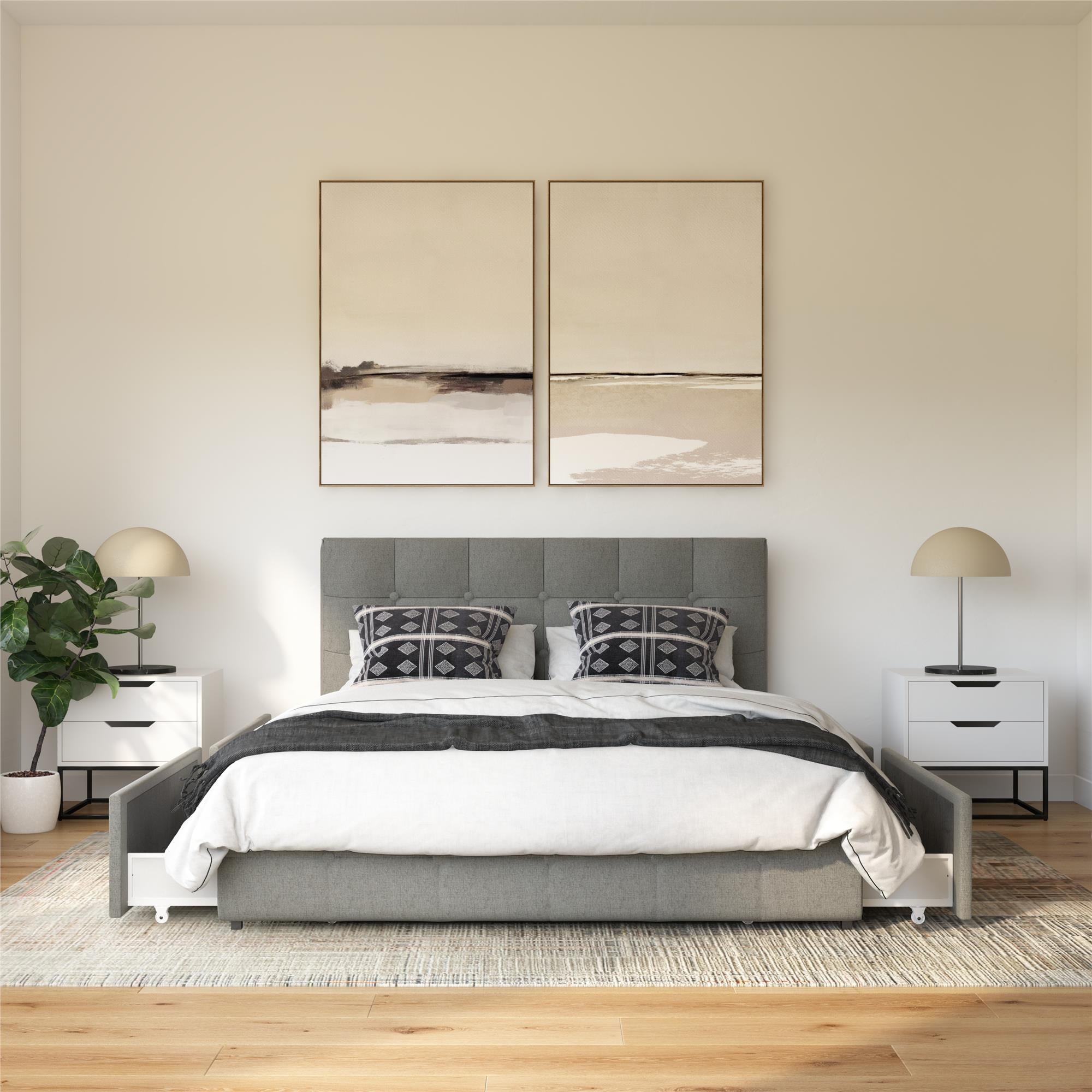 DHP Rose Upholstered Bed Frame with Storage - Grey Linen - Queen