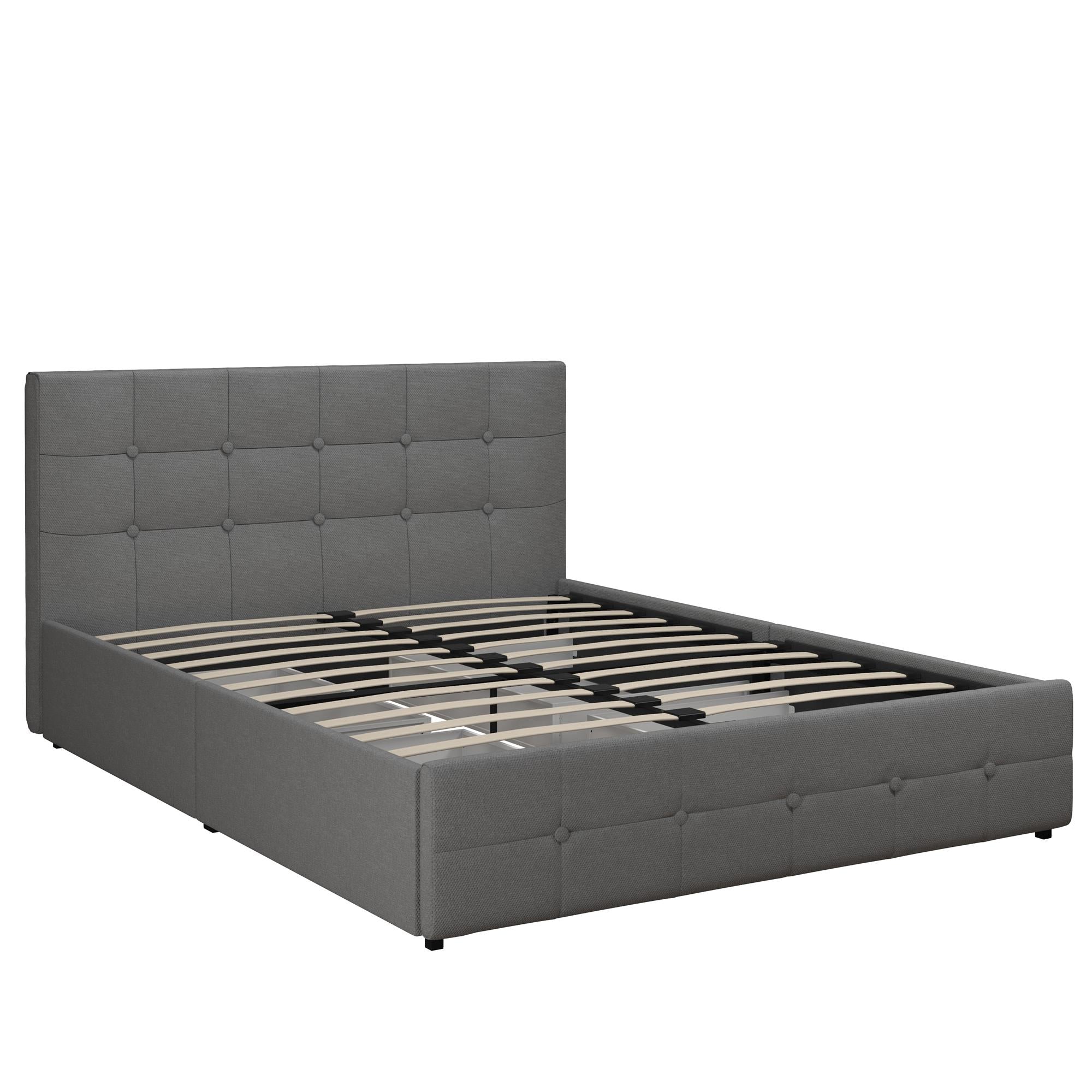 DHP Rose Upholstered Bed Frame with Storage - Grey Linen - Queen