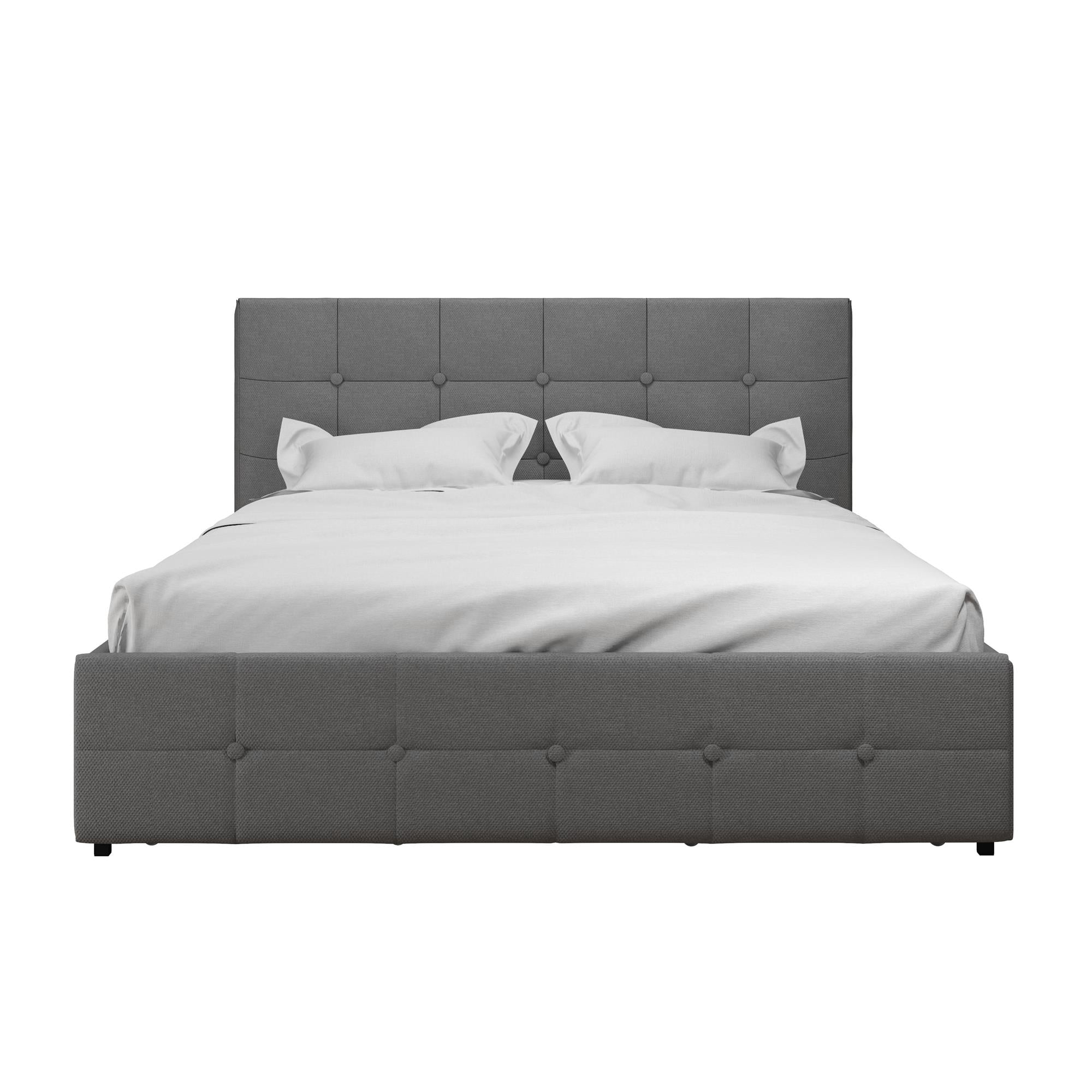 DHP Rose Upholstered Bed Frame with Storage - Grey Linen - Queen
