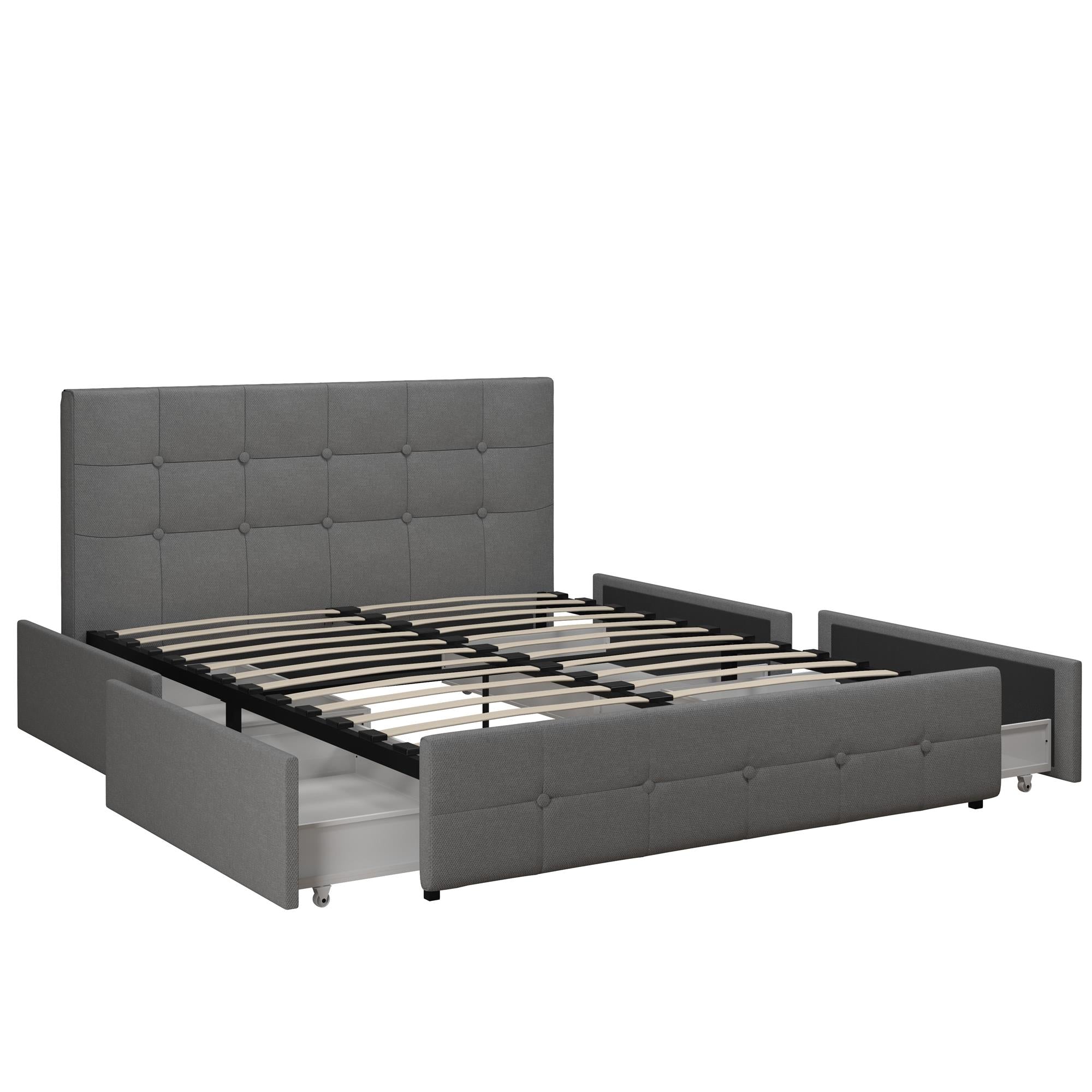 DHP Rose Upholstered Bed Frame with Storage - Grey Linen - Queen