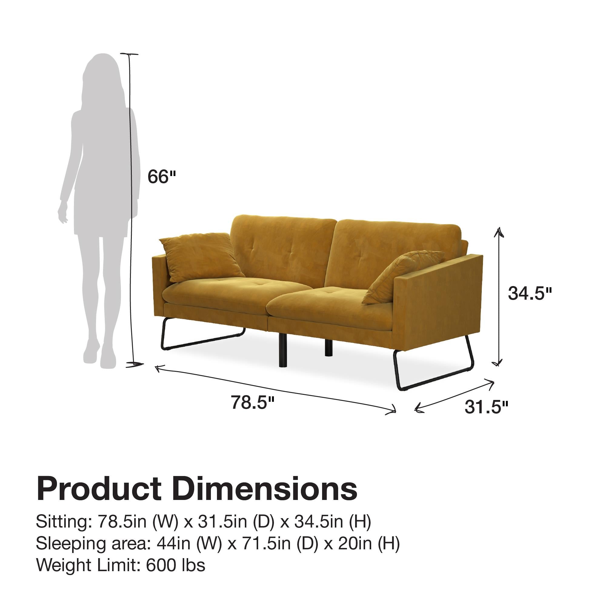 Mr. Kate Neely Futon with Bolster Pillows - Mustard