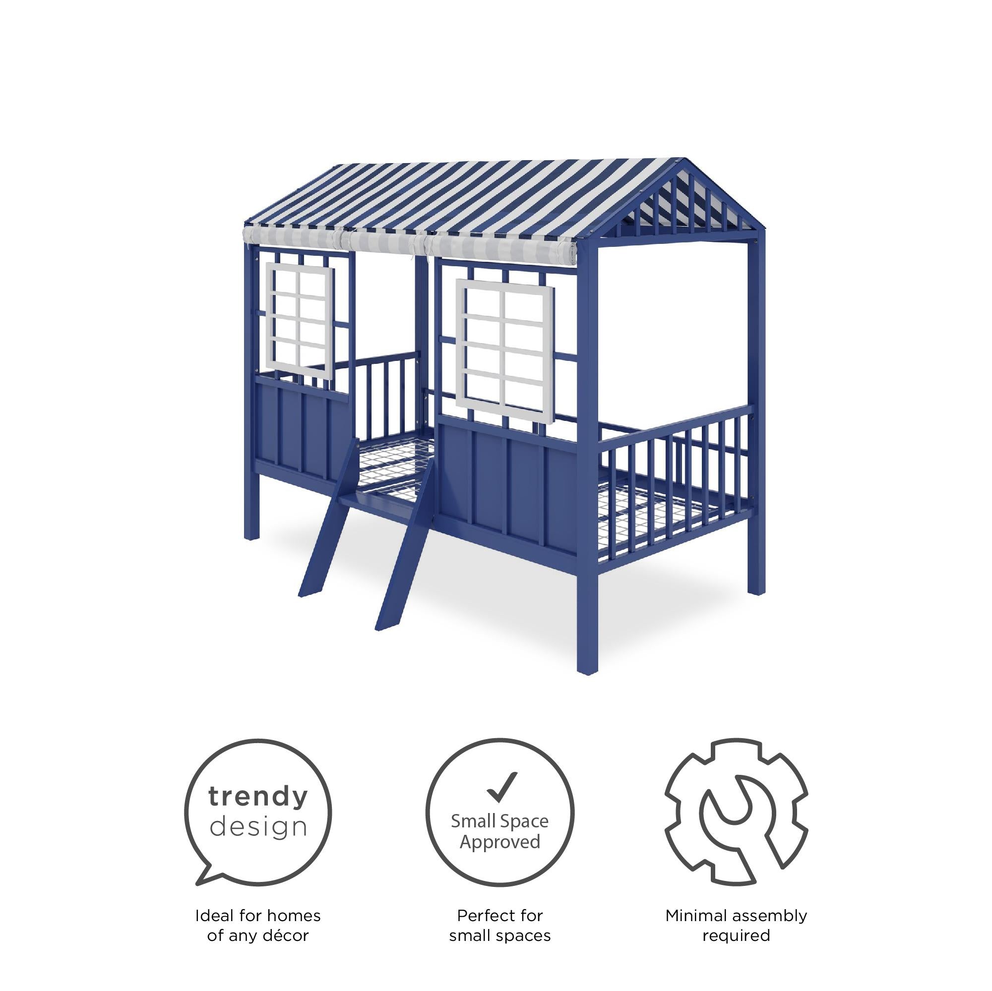 Little Seeds Rowan Valley Forest Loft Bed, Twin, White/Blue - Blue - Twin