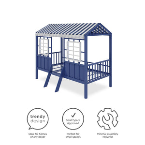 Little Seeds Rowan Valley Forest Loft Bed, Twin, White/Blue - Blue - Twin
