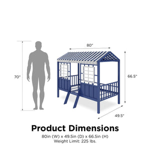 Little Seeds Rowan Valley Forest Loft Bed, Twin, White/Blue - Blue - Twin