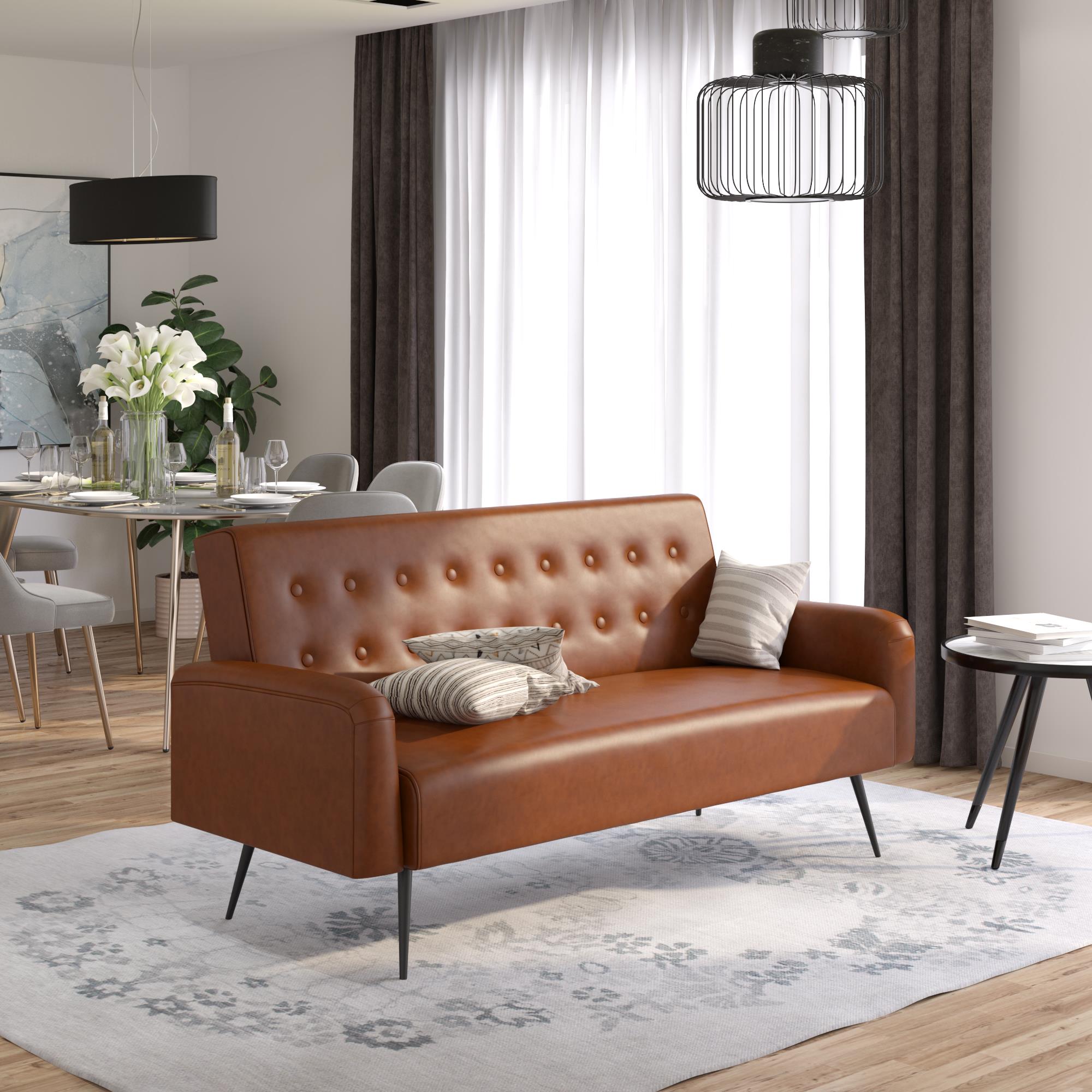 Novogratz Stevie Futon Sofa Bed - Camel Faux Leather