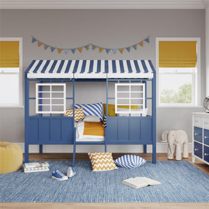 Little Seeds Rowan Valley Forest Loft Bed, Twin, White/Blue - Blue - Twin