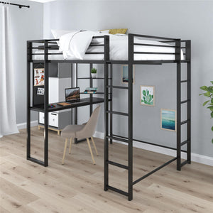 DHP Abode Full Size Metal Loft Bed with Desk and Shelves - Black - Full