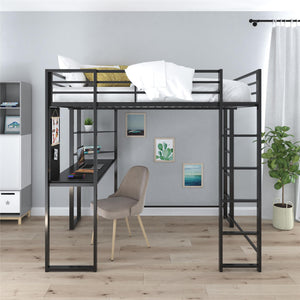 DHP Abode Full Size Metal Loft Bed with Desk and Shelves - Black - Full