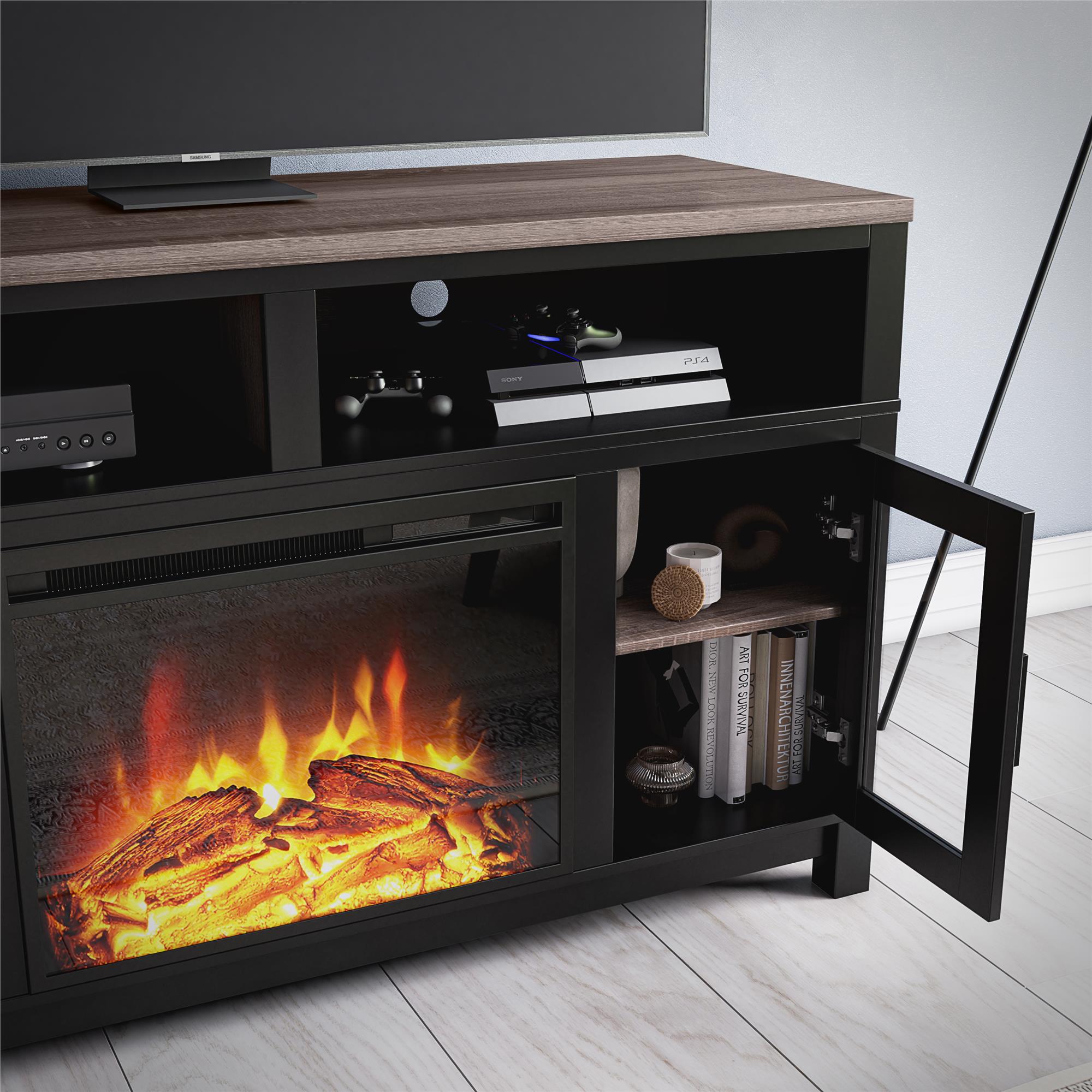 Ameriwood Home Carver Electric Fireplace TV Stand for TVs up to 60", Black - Black