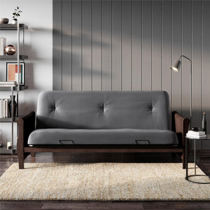 DHP Futon Set with Wood Frame and 8" Polyester Mattress - Gray - Full