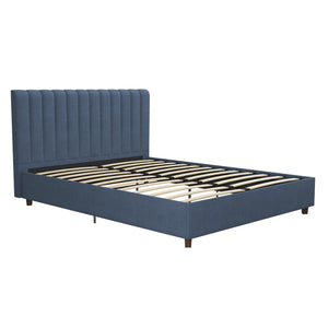 Novogratz Brittany Upholstered Bed with Storage Drawers - Blue Linen - Queen