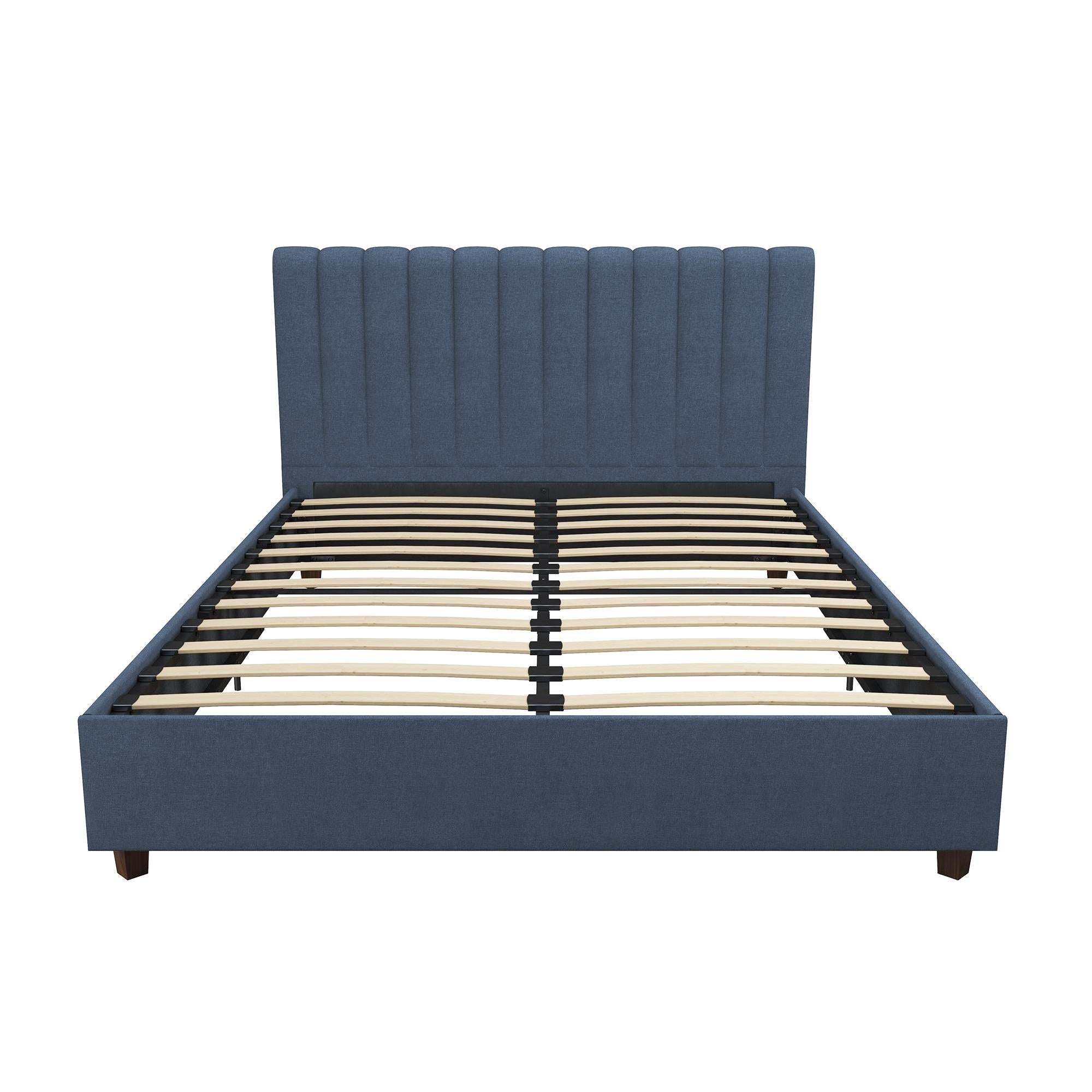 Novogratz Brittany Upholstered Bed with Storage Drawers - Blue Linen - Queen