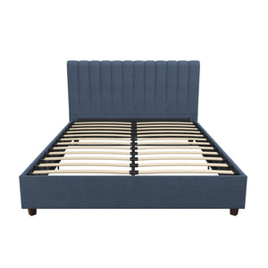 Novogratz Brittany Upholstered Bed with Storage Drawers - Blue Linen - Queen
