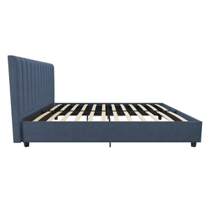 Novogratz Brittany Upholstered Bed with Storage Drawers - Blue Linen - Queen