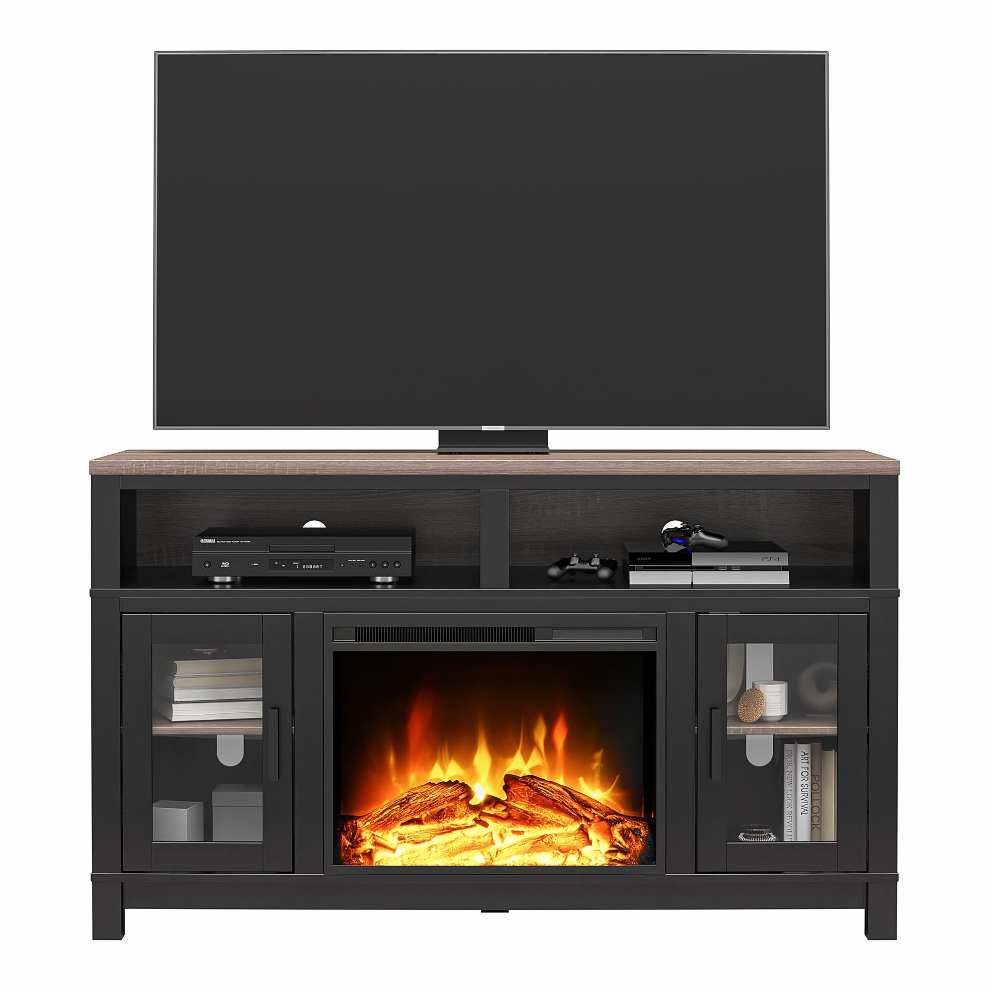 Ameriwood Home Carver Electric Fireplace TV Stand for TVs up to 60", Black - Black