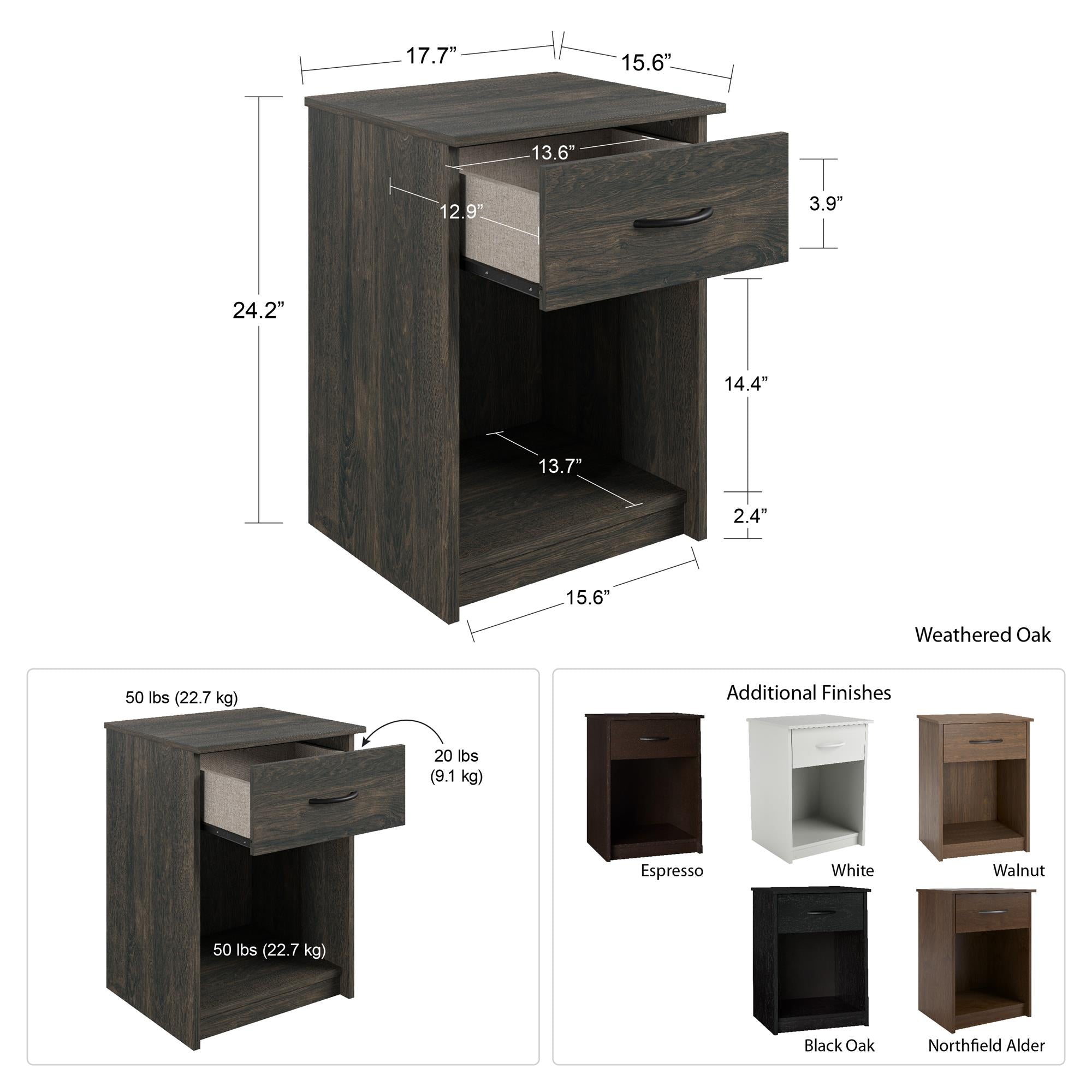 Ameriwood Home Classic Nightstand with Drawer - Black Oak