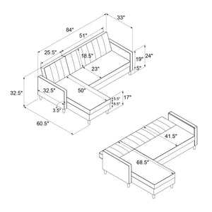 DHP Celine Futon Sectional Sofa with Storage - Dark Gray