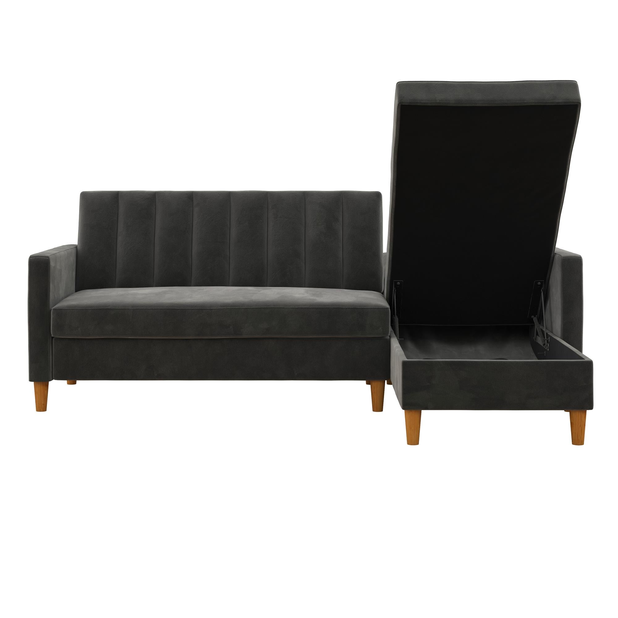 DHP Celine Futon Sectional Sofa with Storage - Dark Gray