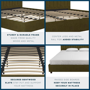 Novogratz Brittany Upholstered Bed with Storage Drawers - Green - King