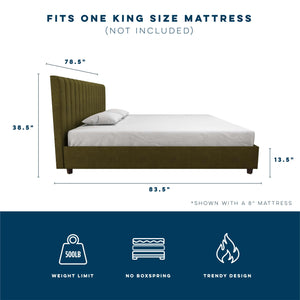 Novogratz Brittany Upholstered Bed with Storage Drawers - Green - King