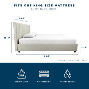 Novogratz Brittany Upholstered Bed with Storage Drawers - Gray - King