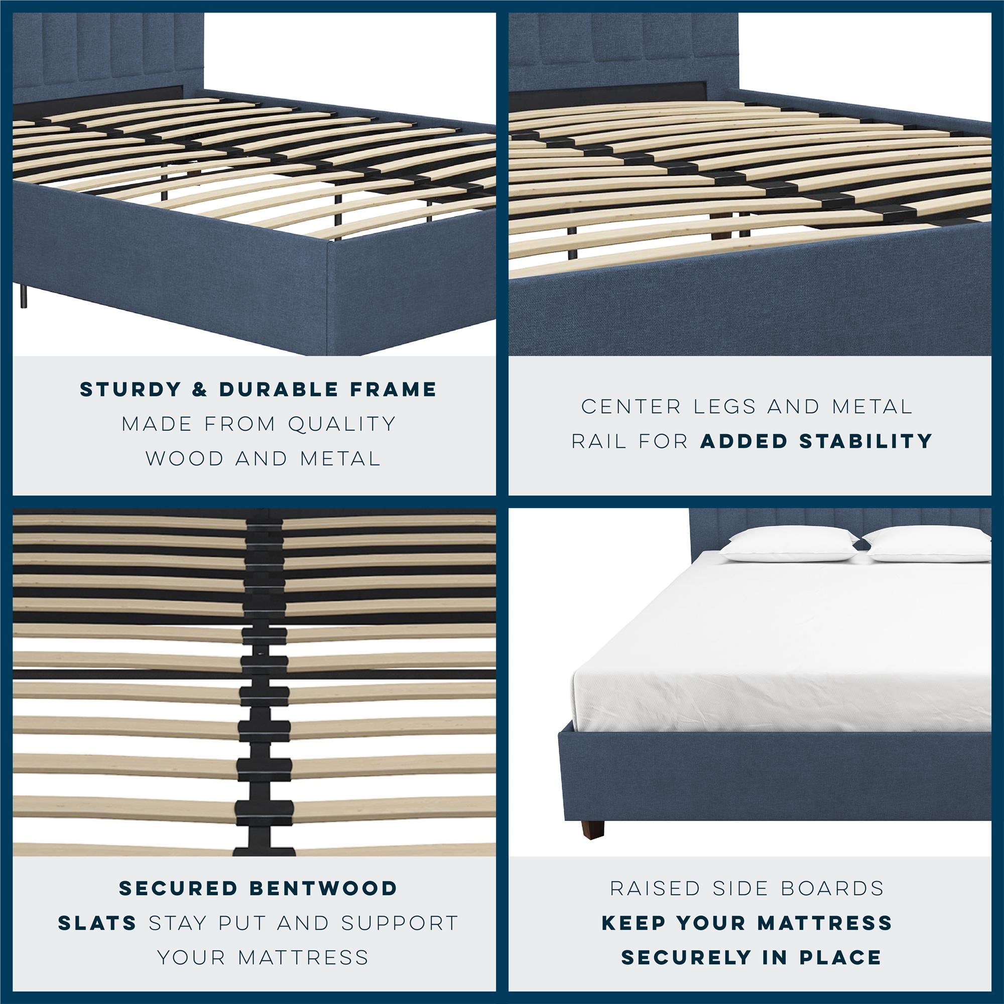 Novogratz Brittany Upholstered Bed with Storage Drawers - Blue Linen - Queen