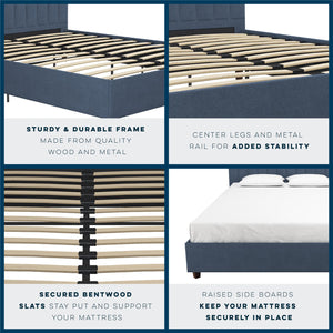 Novogratz Brittany Upholstered Bed with Storage Drawers - Blue Linen - Queen