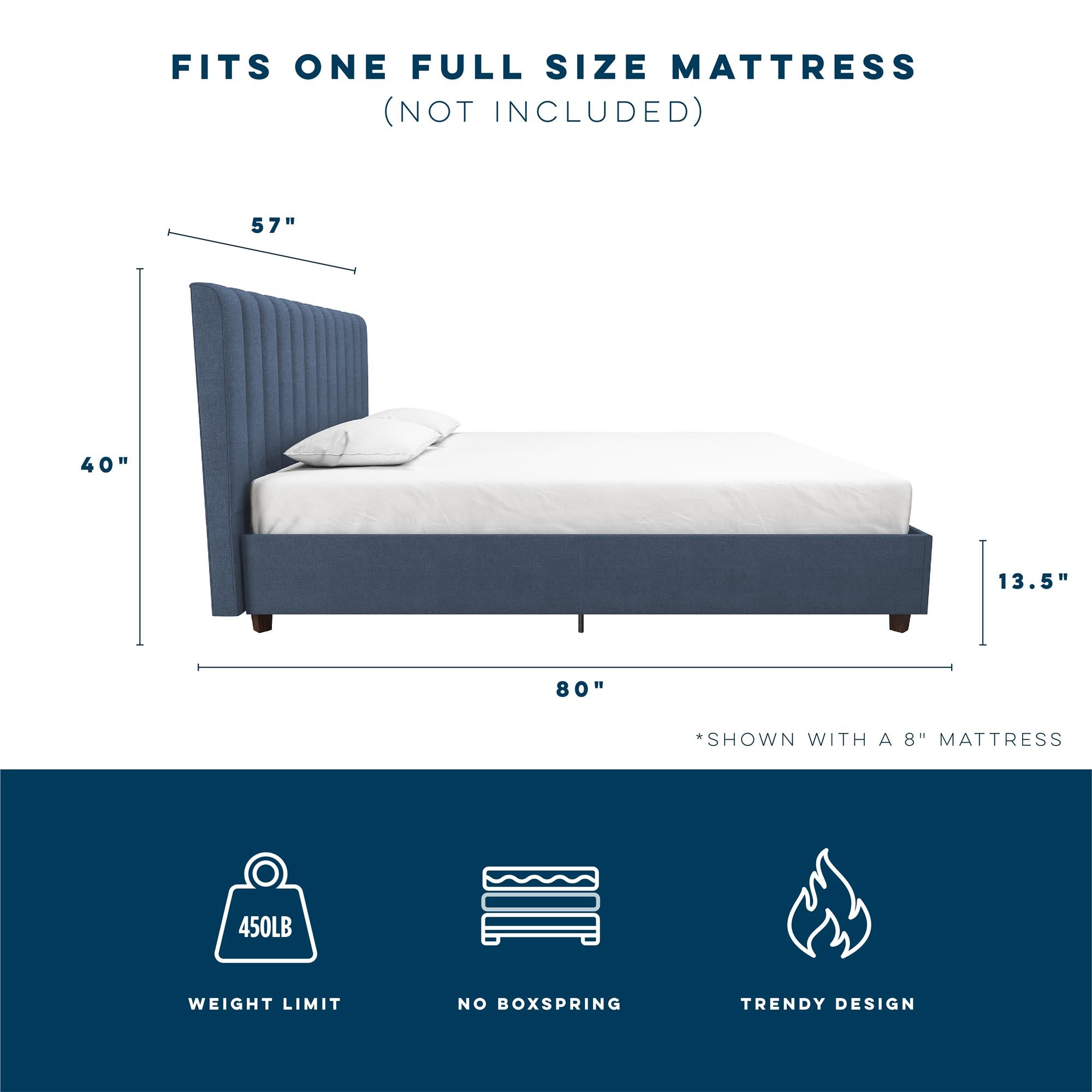Novogratz Brittany Upholstered Bed with Storage Drawers - Blue Linen - Queen