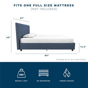 Novogratz Brittany Upholstered Bed with Storage Drawers - Blue Linen - Queen