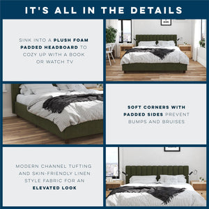 Novogratz Brittany Upholstered Bed with Storage Drawers - Green - Queen