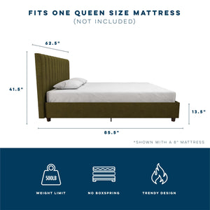 Novogratz Brittany Upholstered Bed with Storage Drawers - Green - Queen
