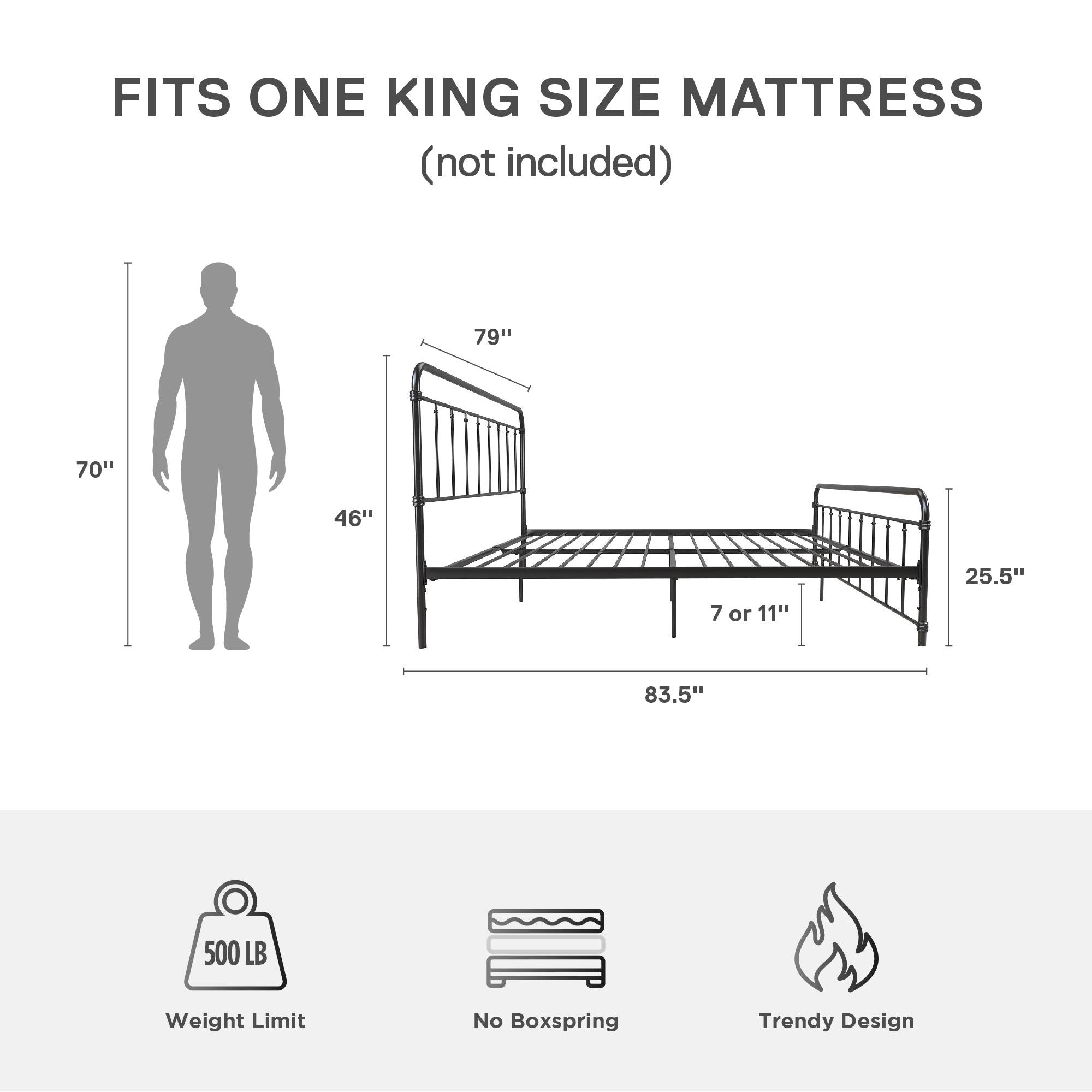 DHP Wallace Metal Bed Frame - Black - King