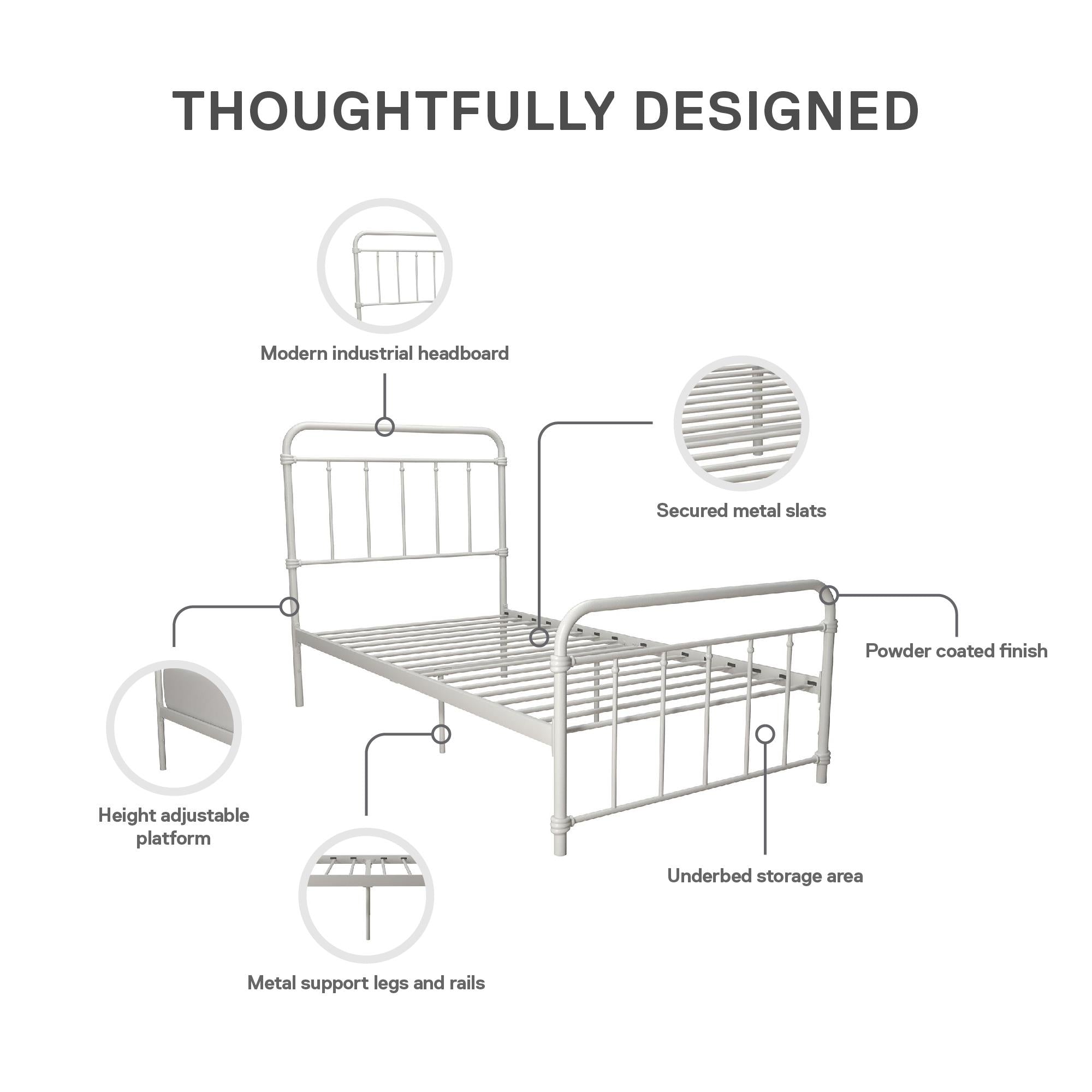 DHP Wallace Metal Bed Frame - White - Twin
