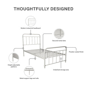 DHP Wallace Metal Bed Frame - White - Twin
