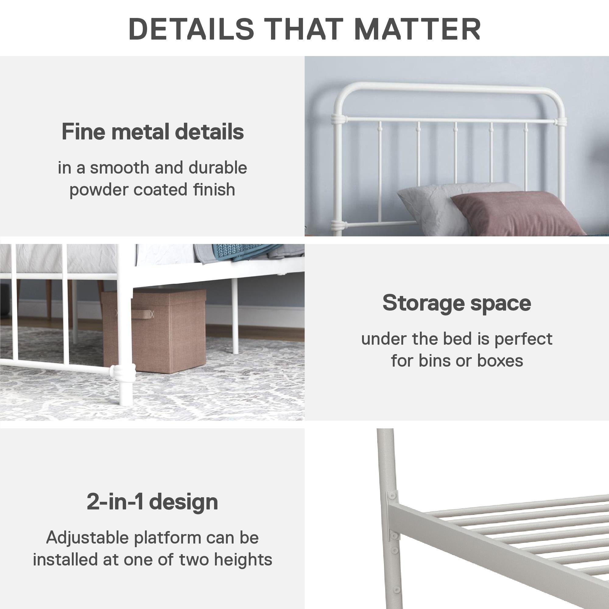 DHP Wallace Metal Bed Frame - White - Twin
